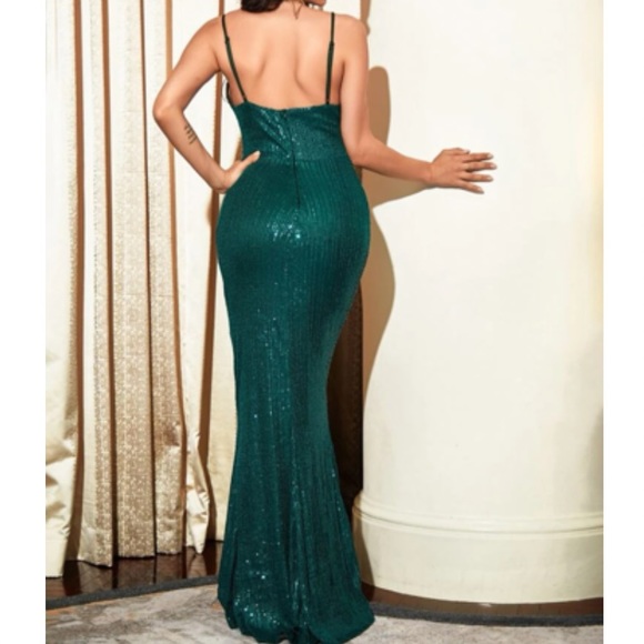 Luxe zipper back mermaid hem party bridesmaids prom wedding sequins dress - Picture 3 of 8